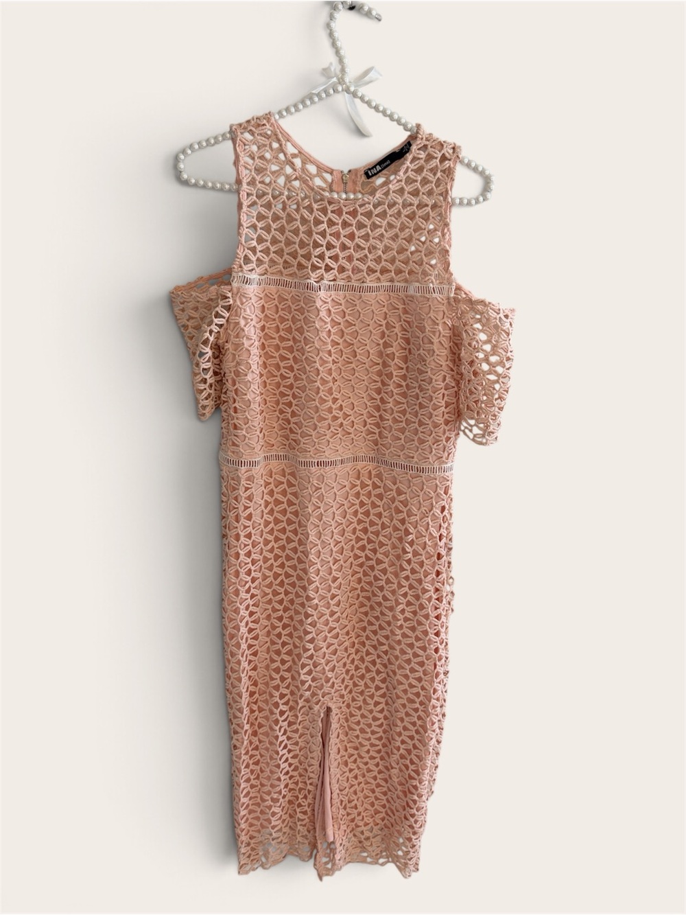 Ina Blush Pink Crochet Cold-Shoulder Midi Dress